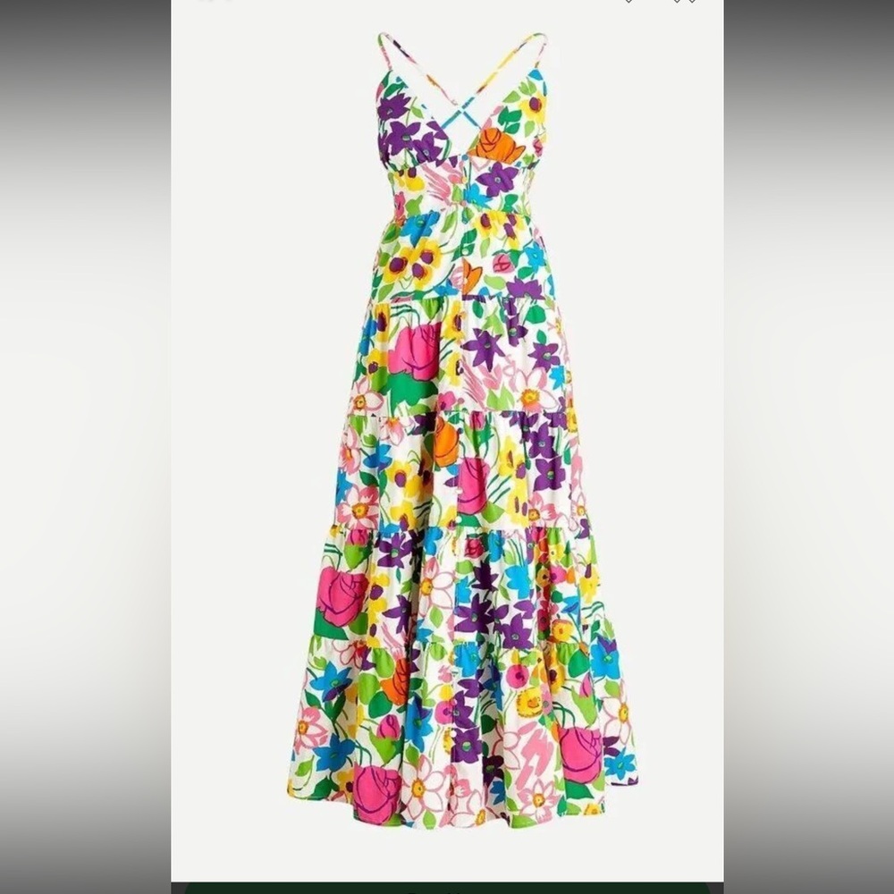 Maxi Dress Cotton-poplin button-up dress in vibrant garden size m j crew